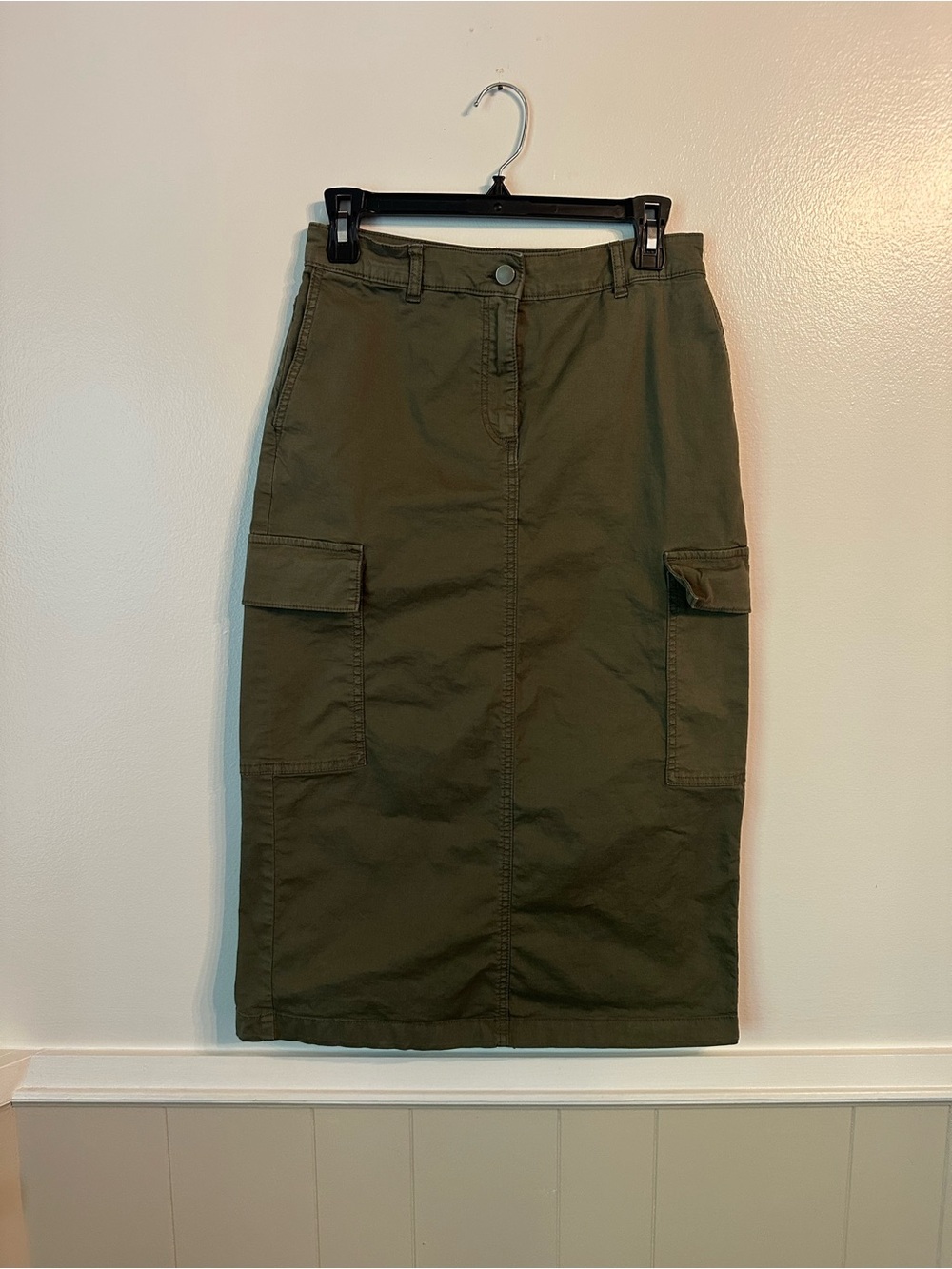 Nicole Miller Olive Green Cargo Midi Skirt size 2